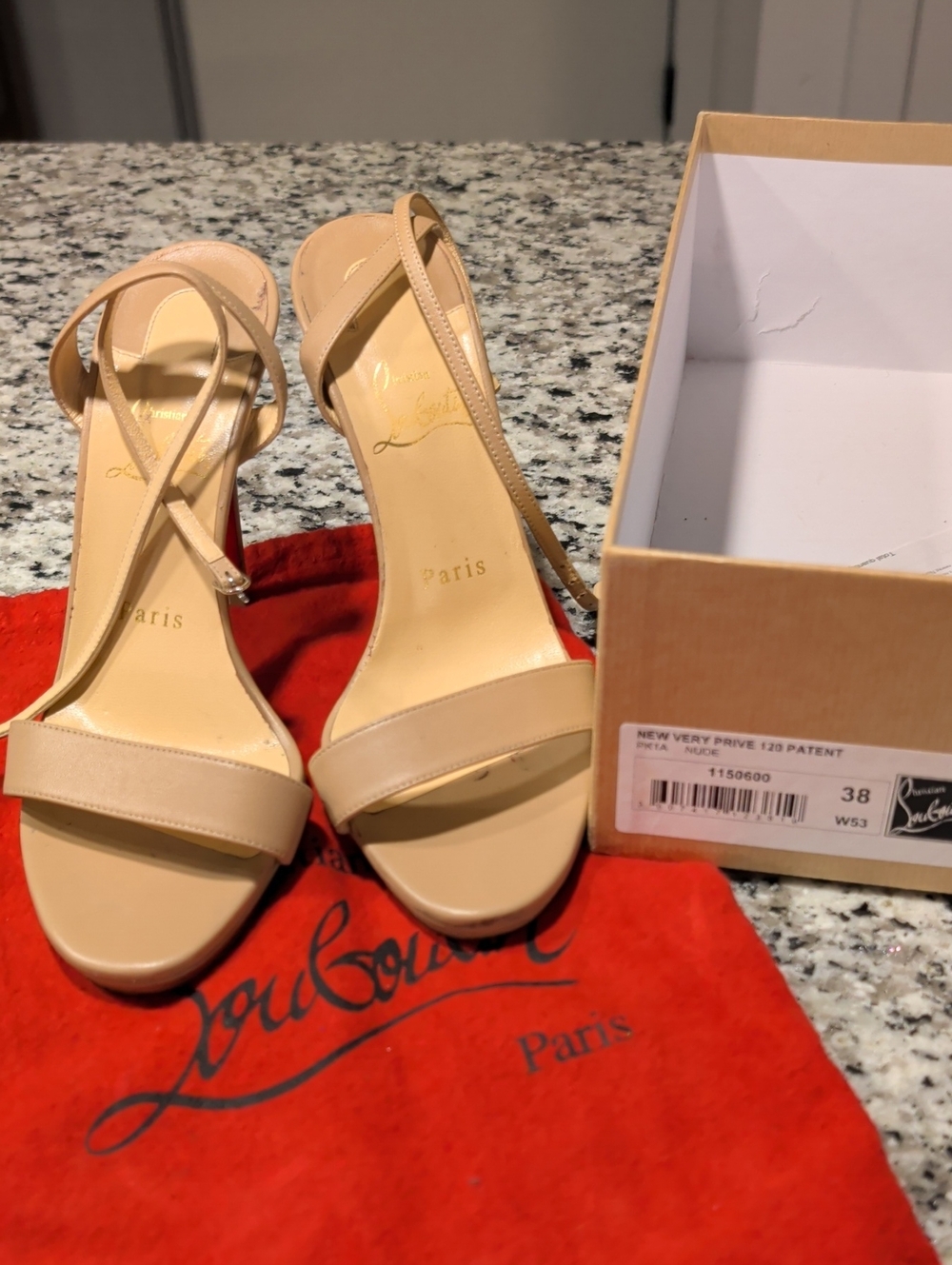 Christian Louboutin Beige Patent Leather Ankle-Strap Sandals